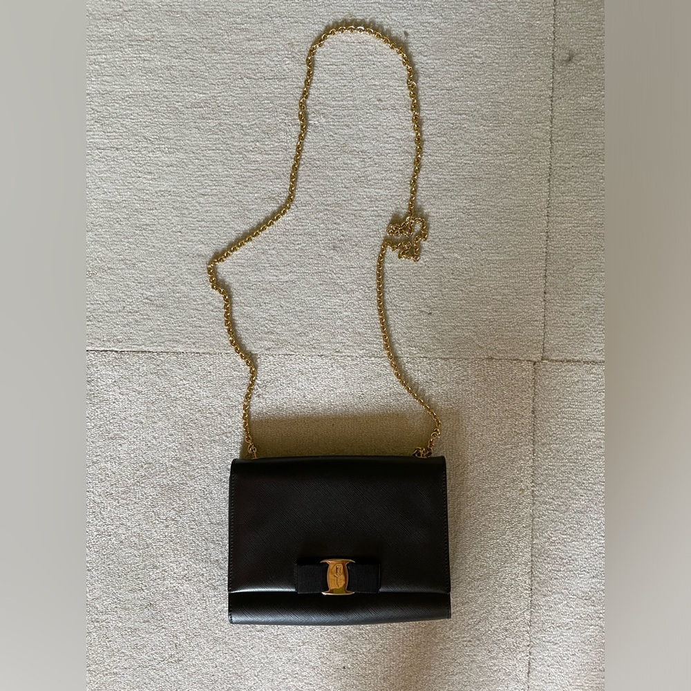 Authentic Ferragamo small crossbody chain bag. Black. Perfect condition.